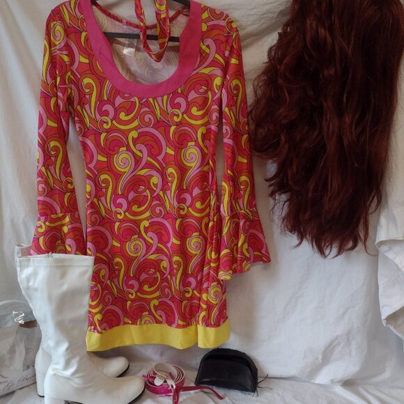 Dior Dresses & Skirts - 60's Go-Go Costume complete with Dior Sunglasses, Dress, Boots, Red Bouffant Wig
